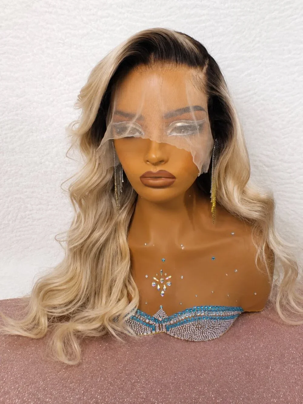 Custom Blonde Balayage Human Hair Lace Front Wig 13x6 HD Lace 22-24 Inch
